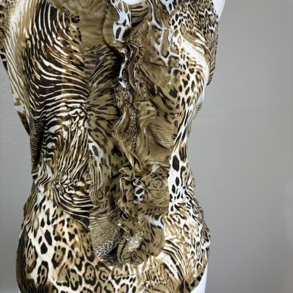 Vintage Y2K Milano Women's S Ruffle Animal Leopard Print Tank Top - Picture 2 of 7